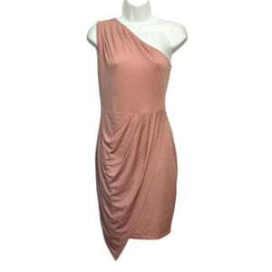 PRETTYGARDEN Women's Ruched Bodycon Pink Dress One Shoulder Sleeveless Small